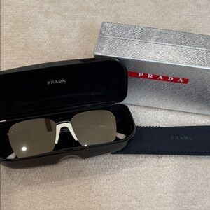 Prada Sport SPS 53U Shield Sunglasses White w/ Box, Case, and Dust Cloth